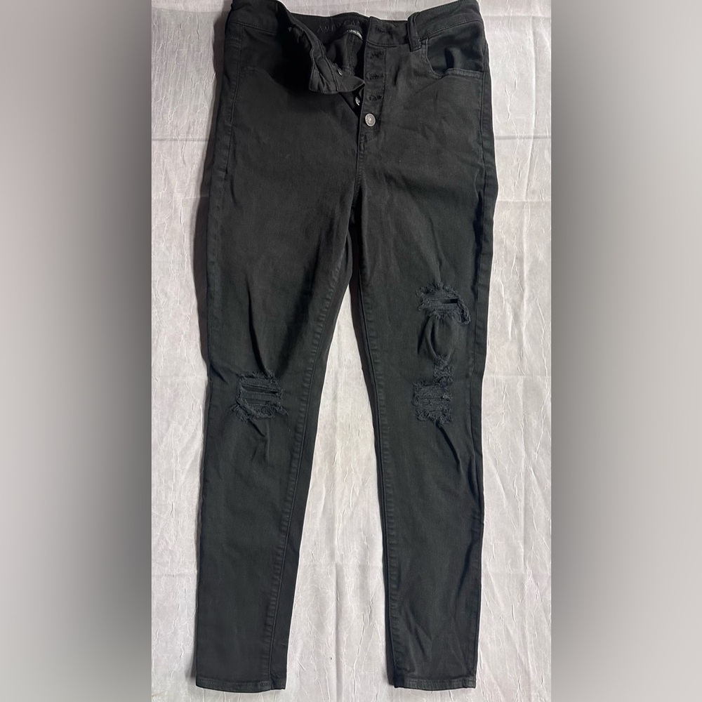American Eagle Outfitters Charcoal Distressed Skinny Jeans